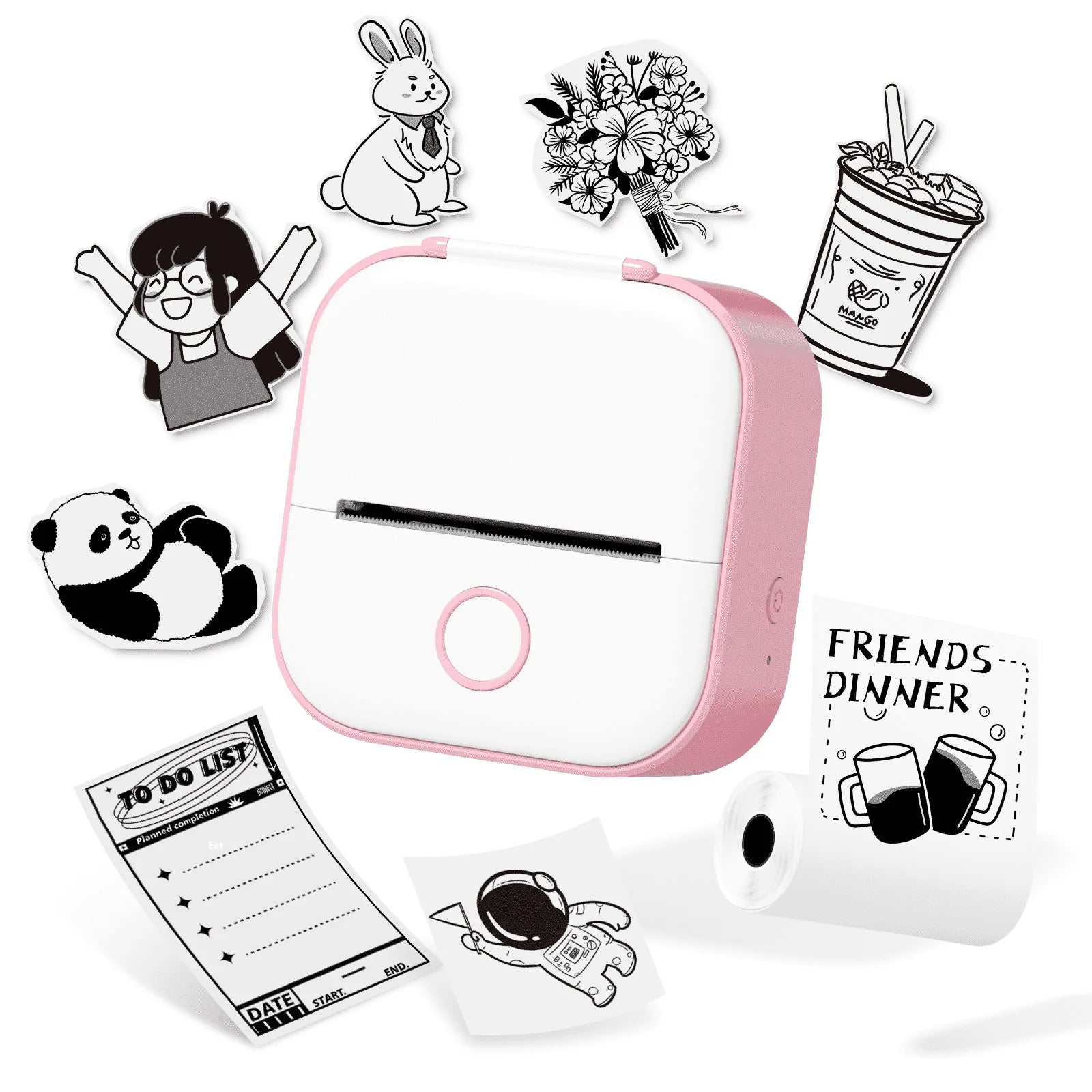 T02 Máquina Portátil Para Hacer Etiquetas, Mini Impresora De Stickers, Máquina Para Hacer Etiquetas Sin Tinta Con Bluetooth, Impresora Móvil Para Notas De Estudio, Regalo Para Niños, Fotos, Diarios, Tareas (Rosa)